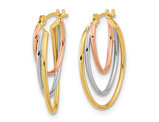 14K Yellow, White and Pink Gold Triple Hoop Earrings